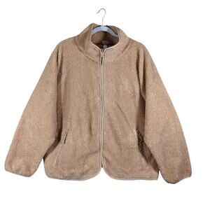 All in Motion Sherpa Jacket XL Zip Front Beige Camel Sweatshirt‎ Relax Fit Layer